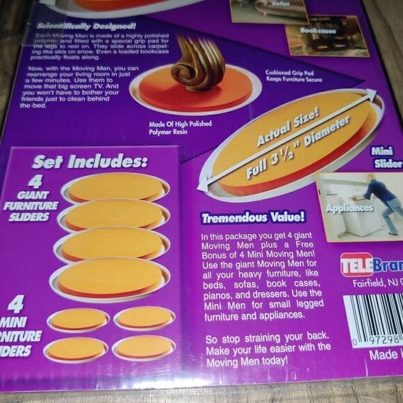 Moving Men Set of 8 Furniture Sliders 4 Giant & 4 - Picture 8 of 8